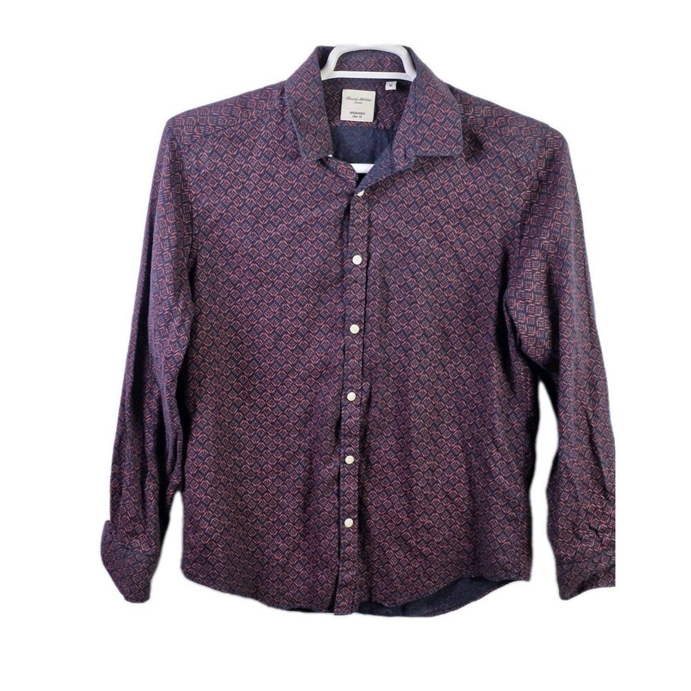 Murano Men's‎ Medium Slim Fit 100% Linen Floral Long Sleeve Shirt